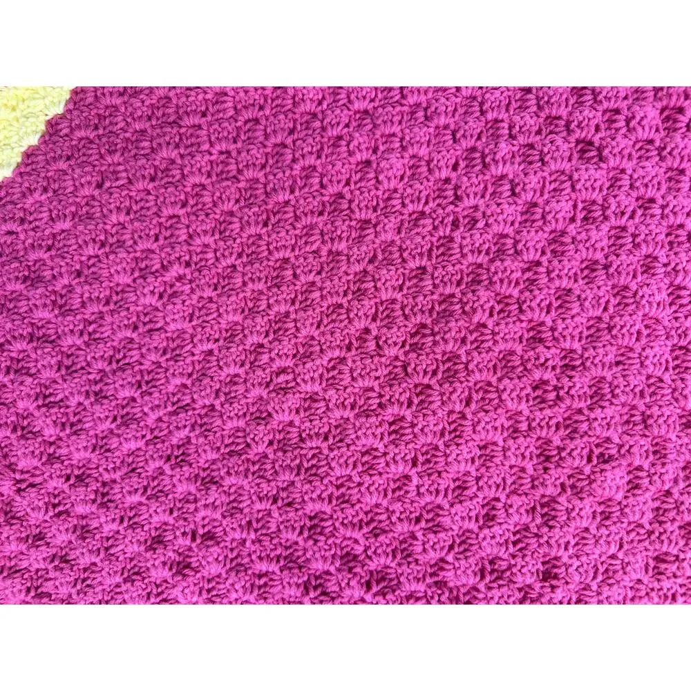 Handmade Crochet Pink with Pale Yellow Acrylic Yarn Afghan Blanket 48